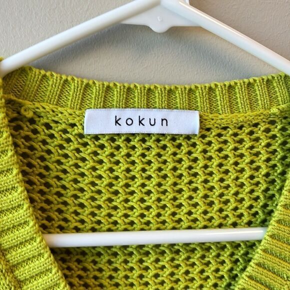 Kokun sweater green and grey medium cotton vneck - Picture 2 of 7